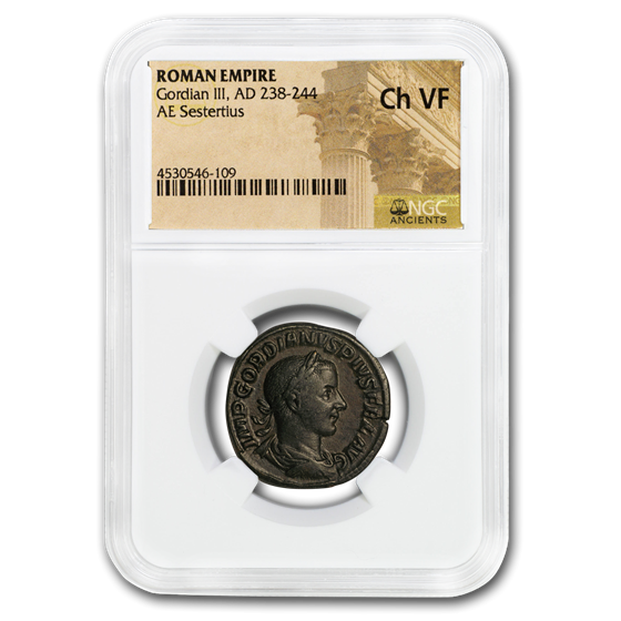 Roman AE Sestertius Emp Gordian III (238-244 AD) Ch VF NGC Roman AE Sestertius Emp Gordian III (238-244 AD) Ch VF NGC